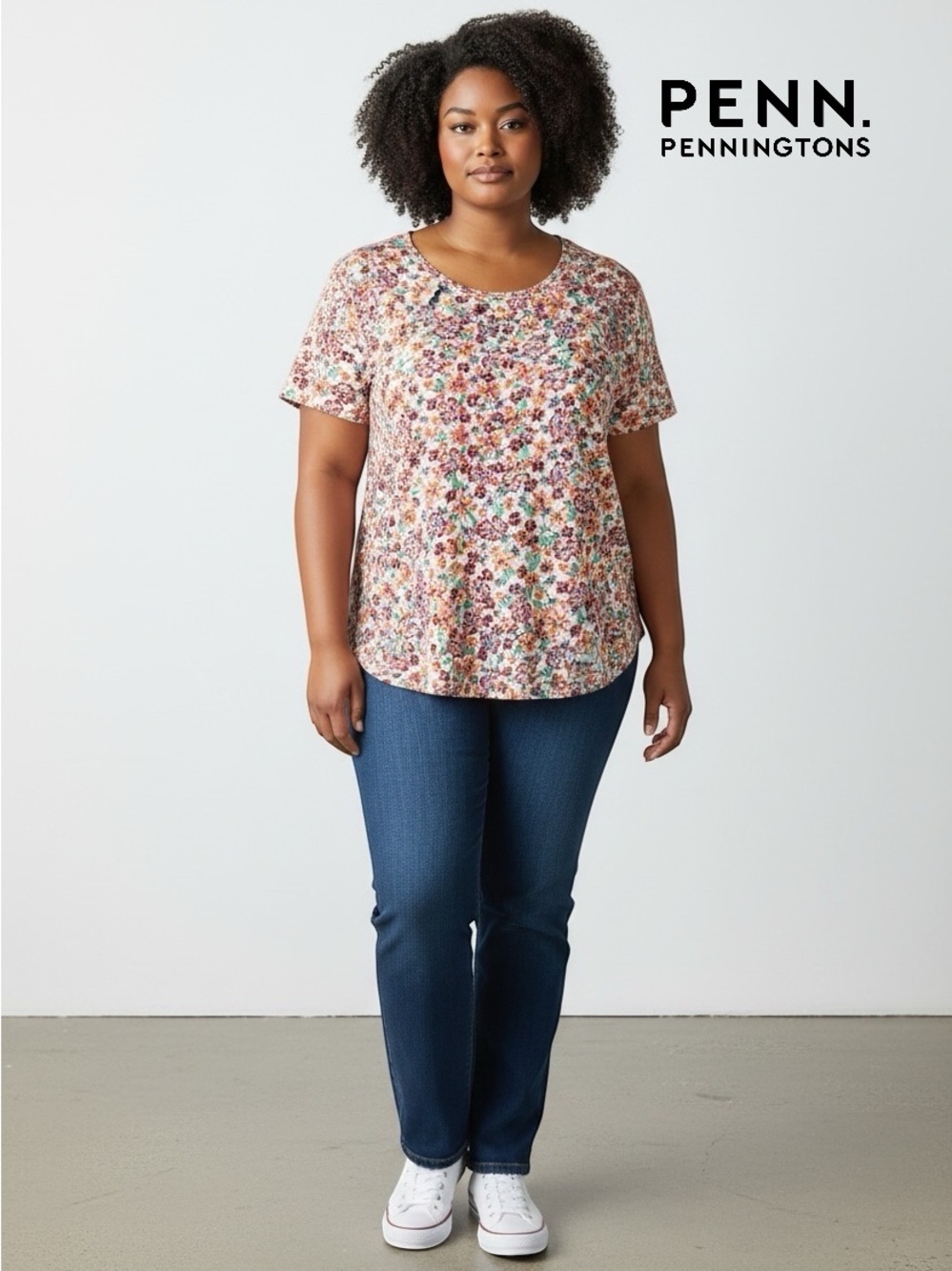 Penningtons In Every Story, Floral Top 1X,  Modern Fit Stretch Viscose Tee